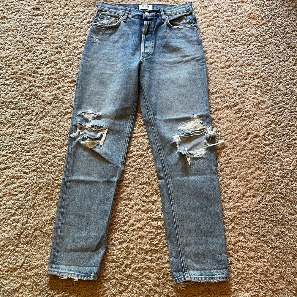 Agolde Fen High Rise Distressed Light Blue Jeans Sz 27